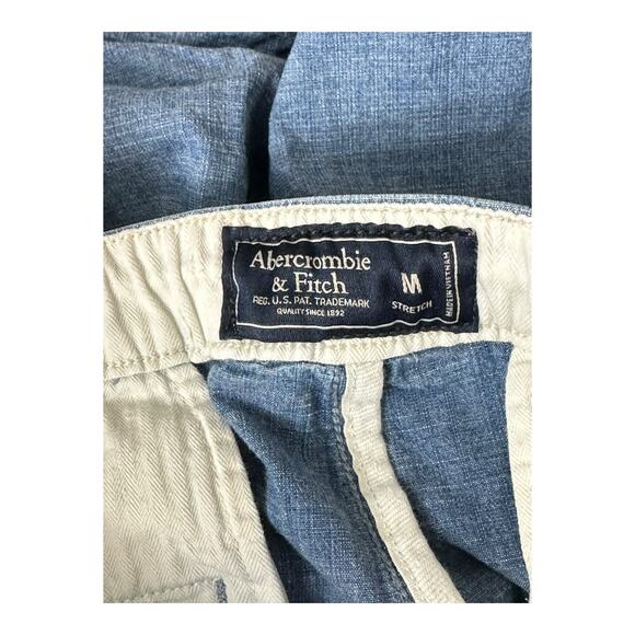 Abercrombie & Fitch Shorts Mens Medium Chambray Blue Drawstring Stretch Preppy - Picture 3 of 5